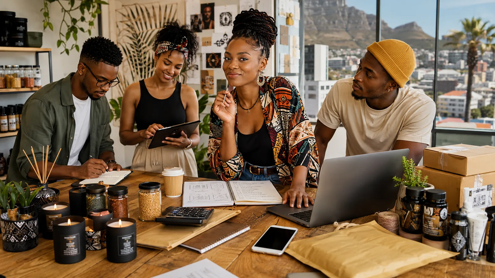 South African small business team checking business basics, pricing, products and operations before scaling their online offer.
