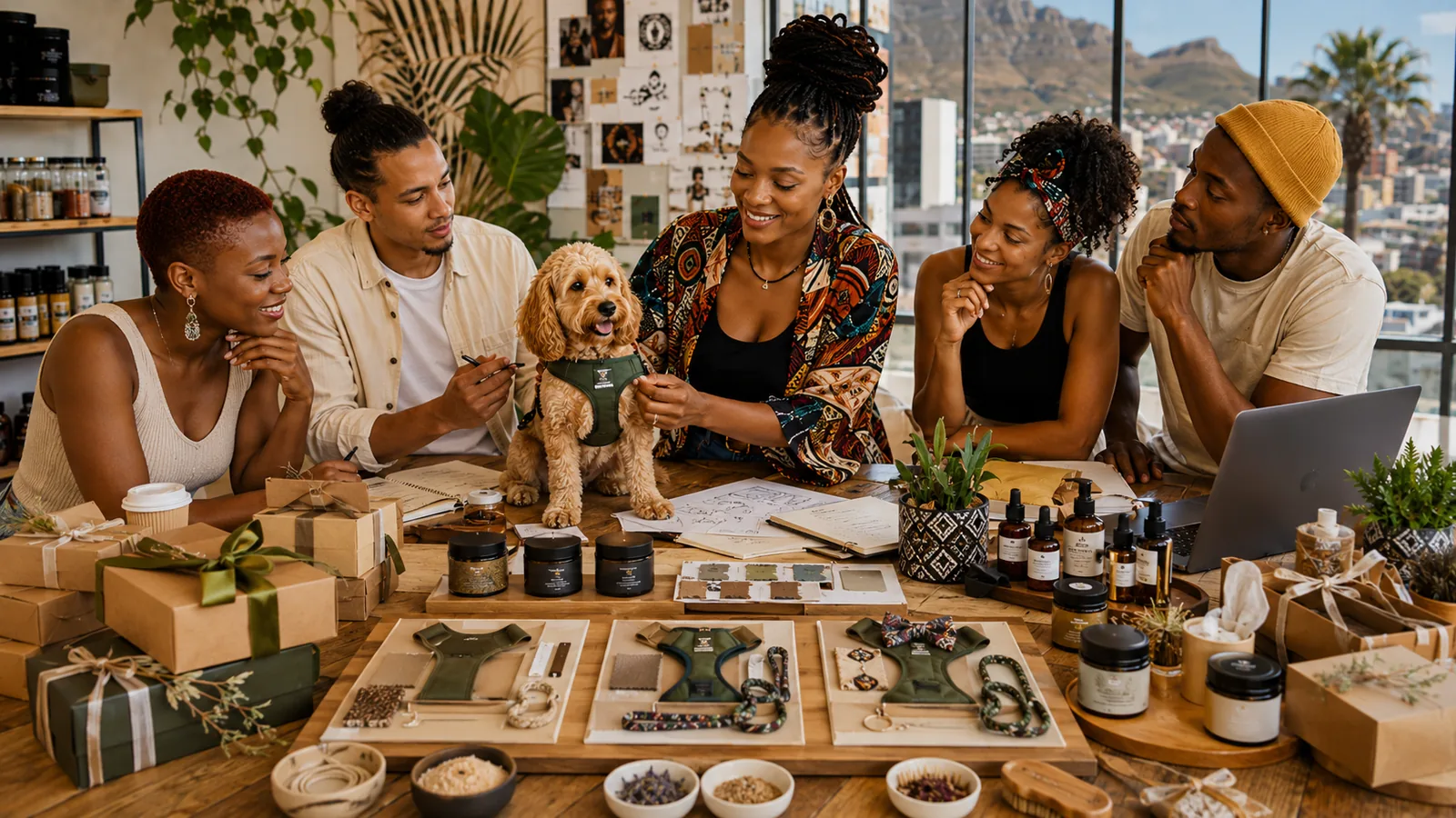 South African small business team reviewing customer trust, product expectations and delight around pet accessories and giftable products.