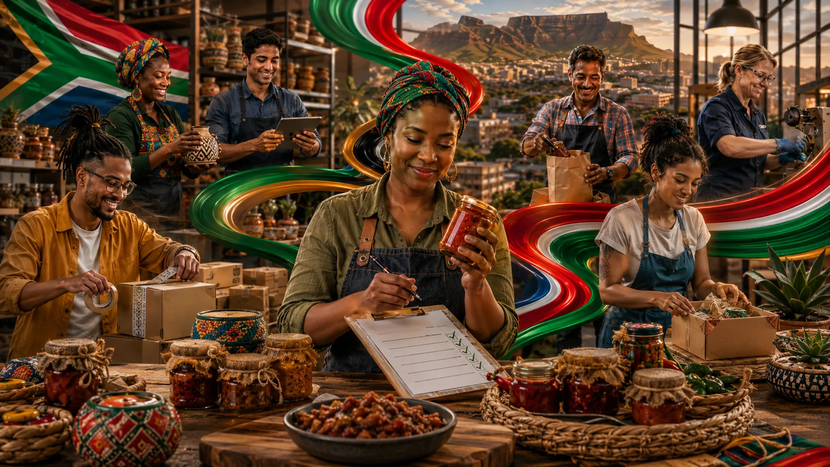 South African makers packing chutney and local products with checklists, quality checks and fulfilment teamwork.