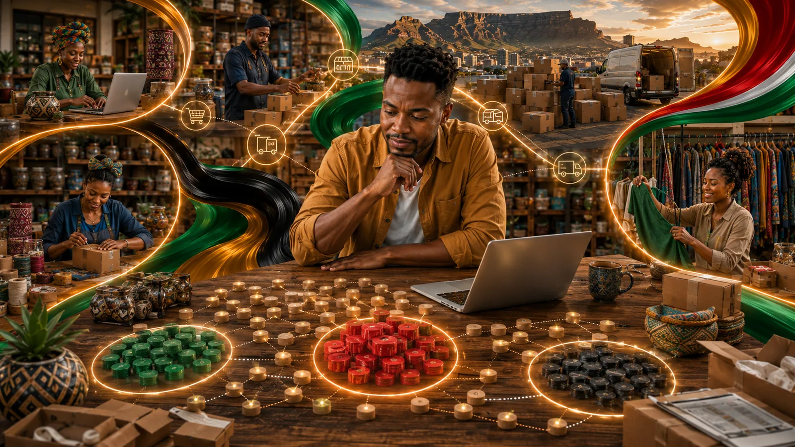 South African seller reviewing marketplace defects, delivery risks and customer signals across a local business landscape.