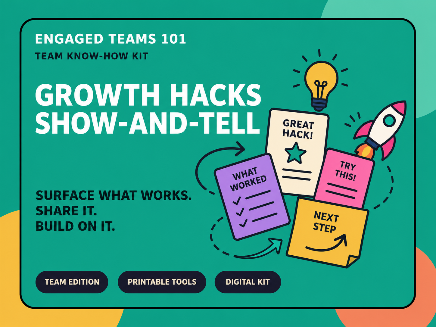 Growth Hacks Show-and-Tell team engagement kit by Engaged Teams 101