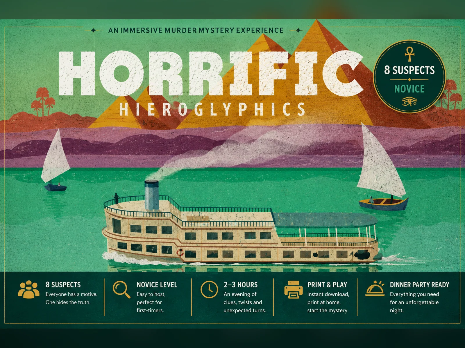 Horrific Hieroglyphics printable murder mystery game cover