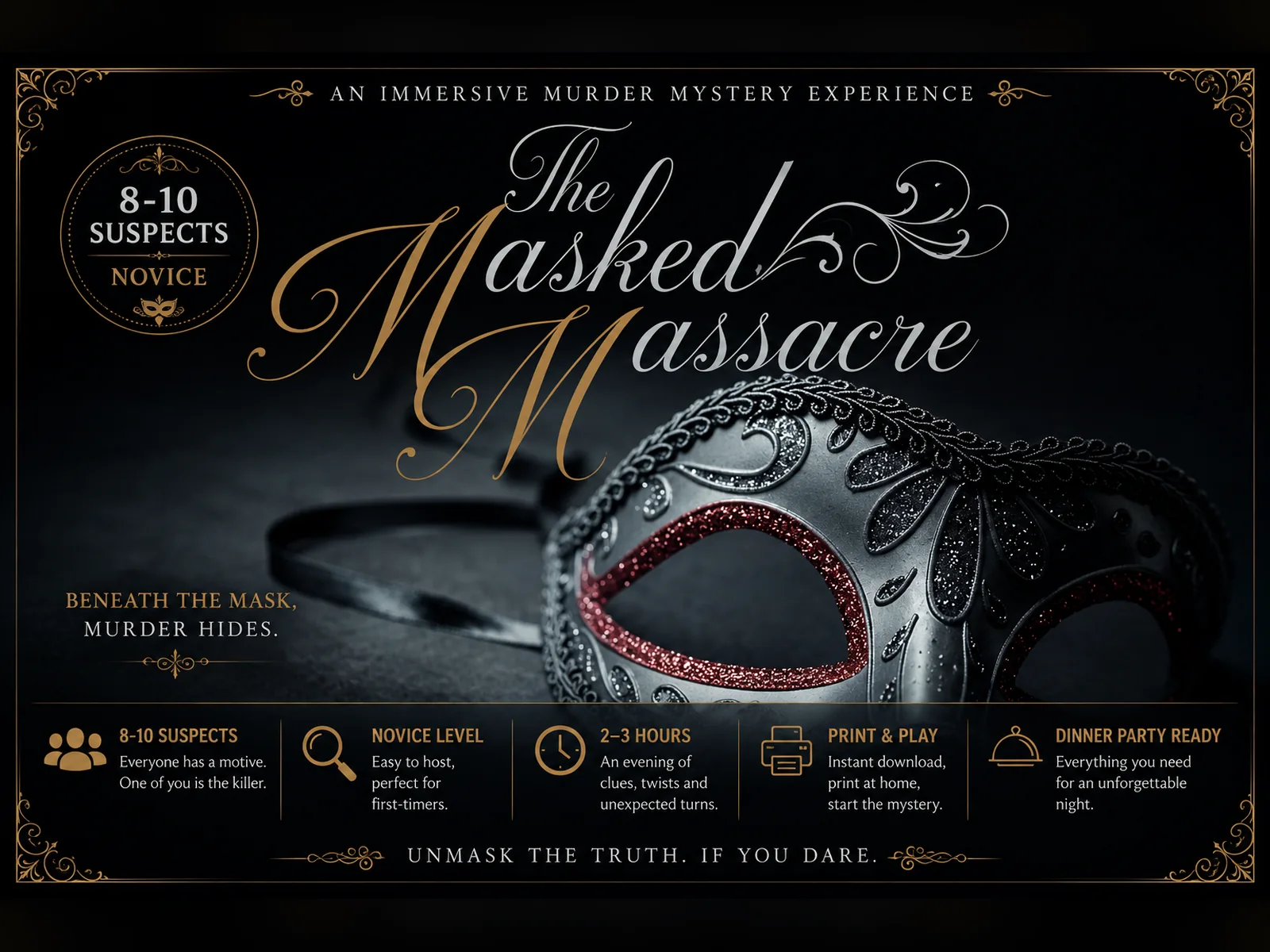 Masked Massacre printable murder mystery game cover