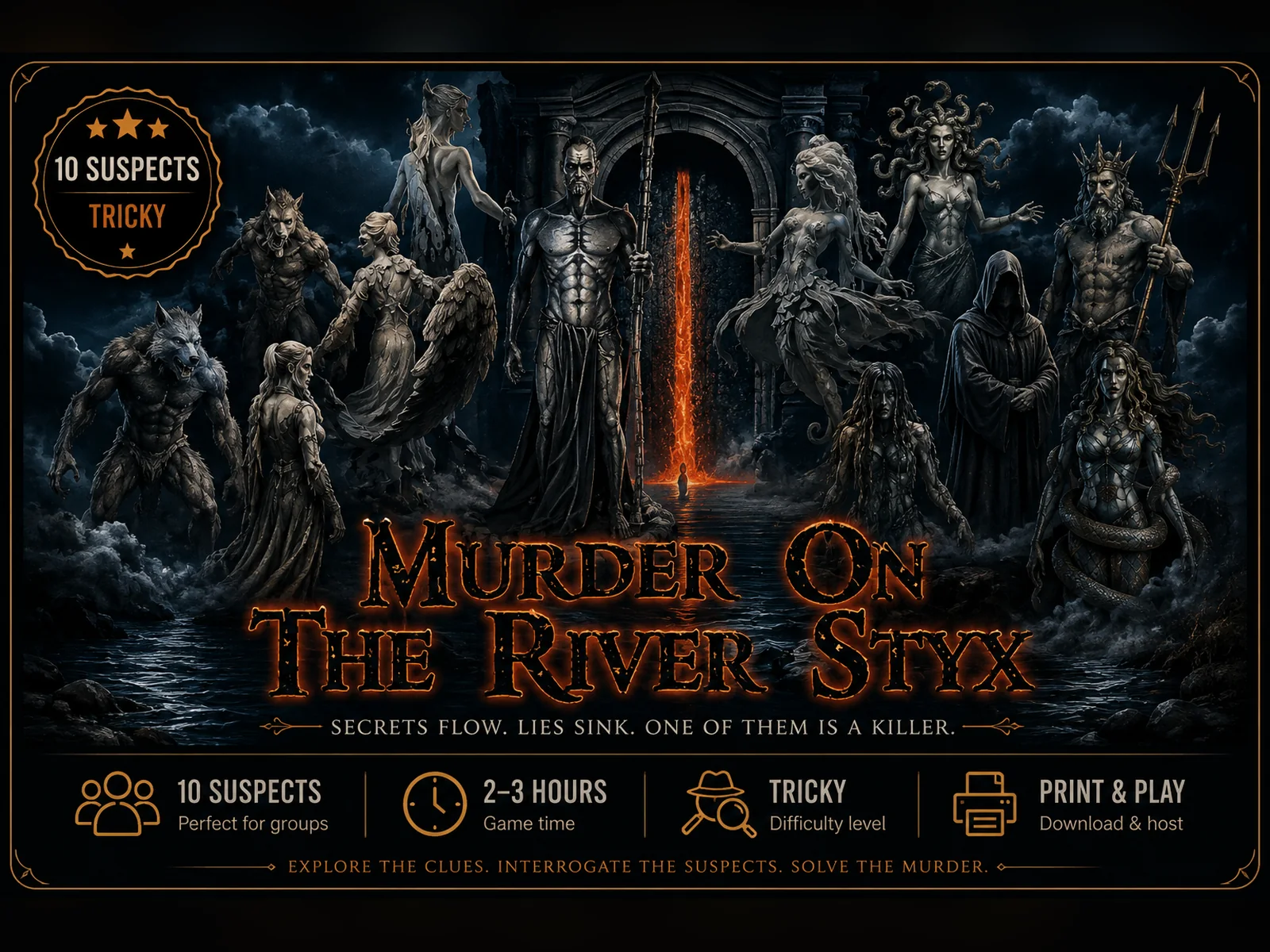 Murder on the River Styx printable murder mystery game cover