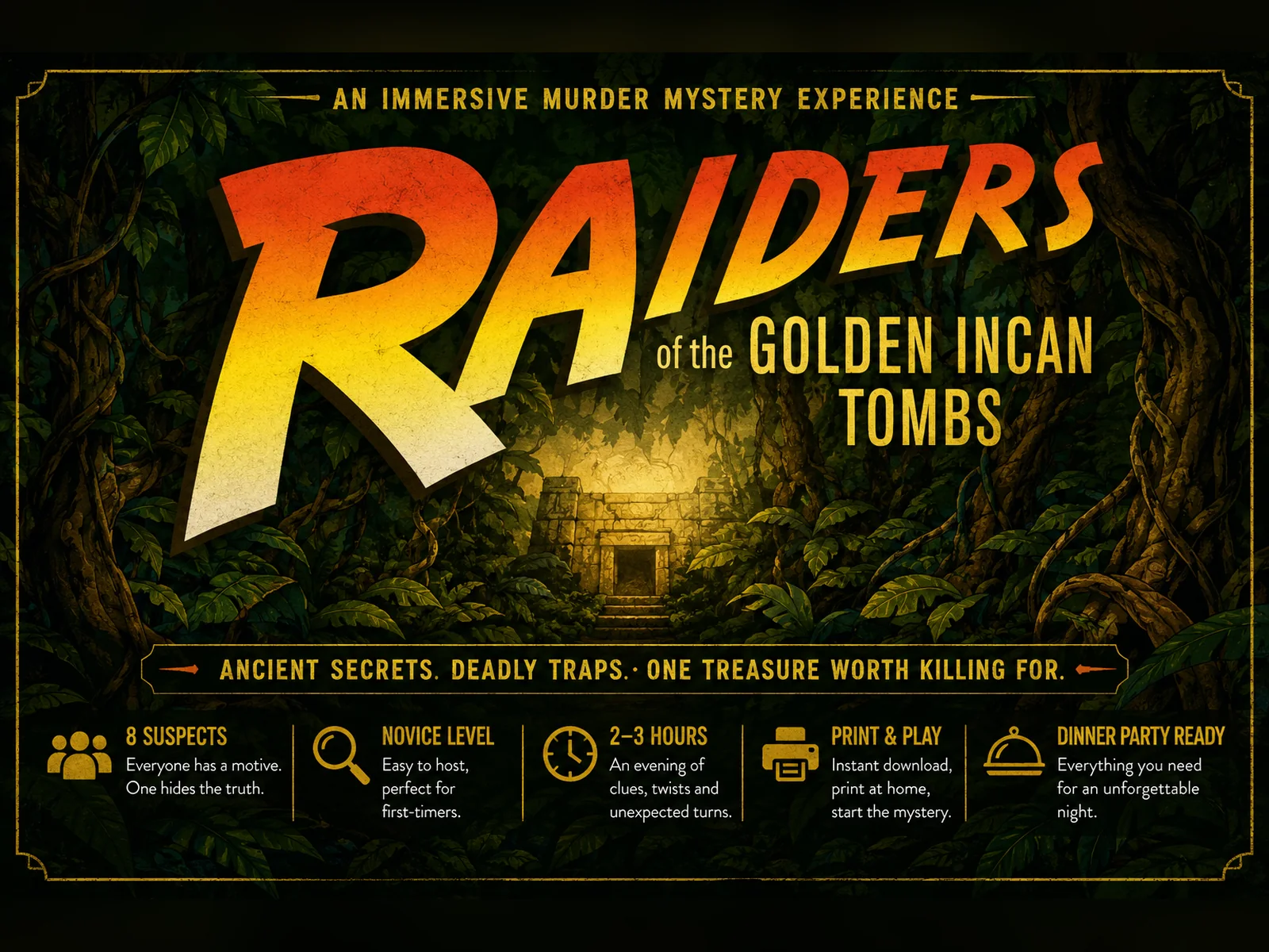 Raiders of the Golden Incan Tombs printable murder mystery game cover