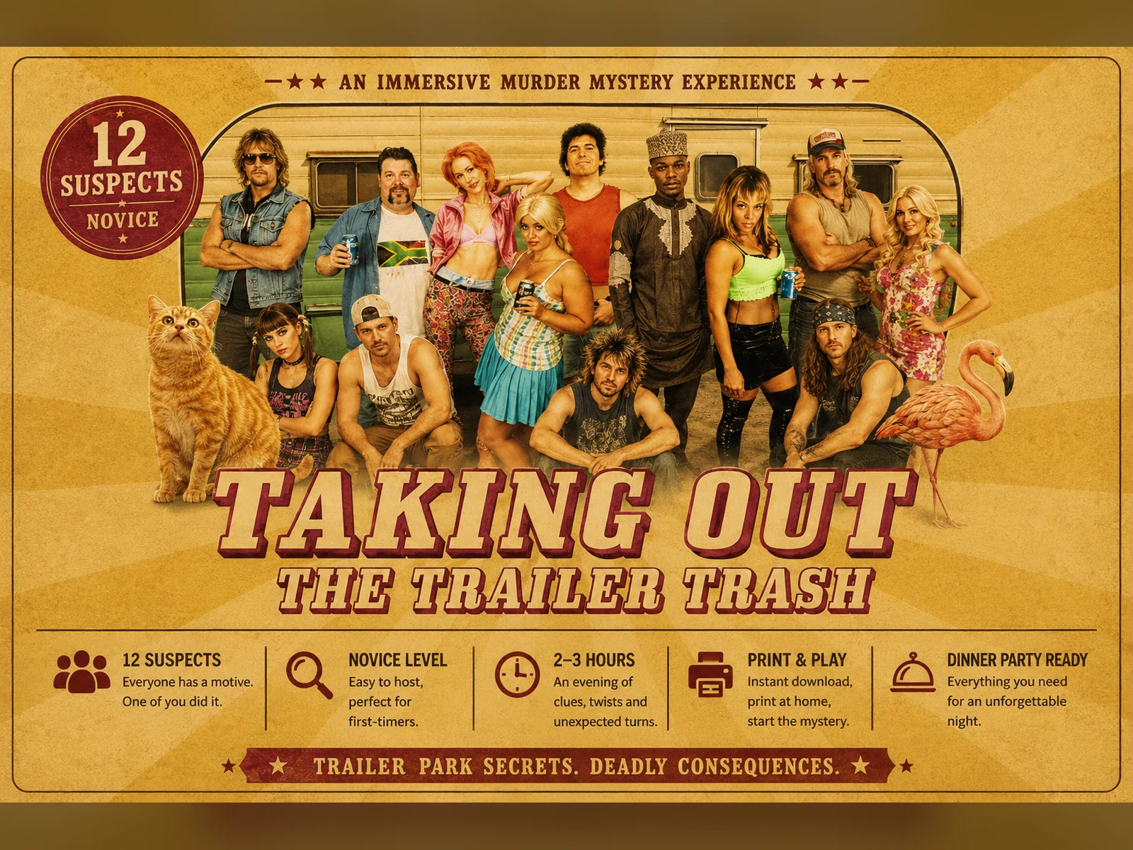Promotional image for Taking Out the Trailer Trash murder mystery game