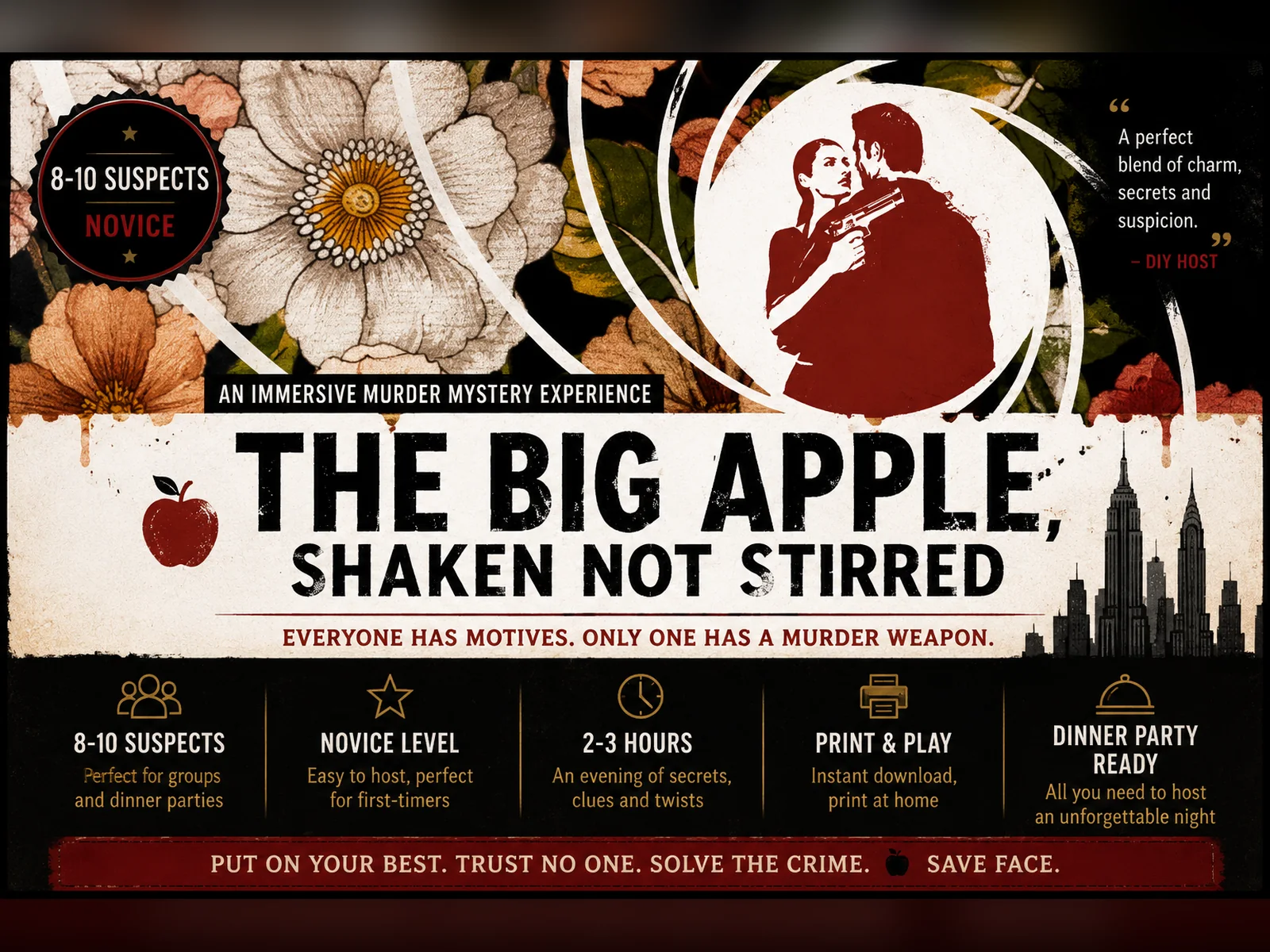 Big Apple, Shaken Not Stirred printable murder mystery game cover