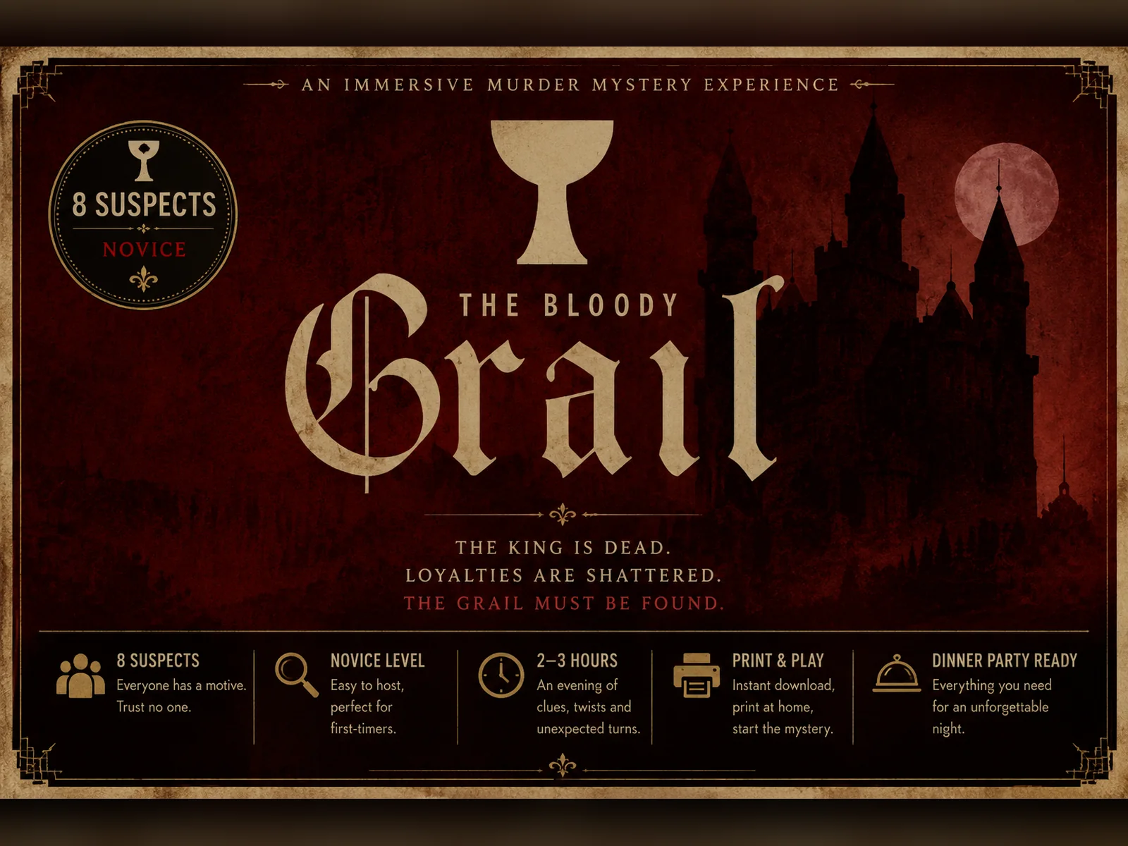 The Bloody Grail printable murder mystery game cover