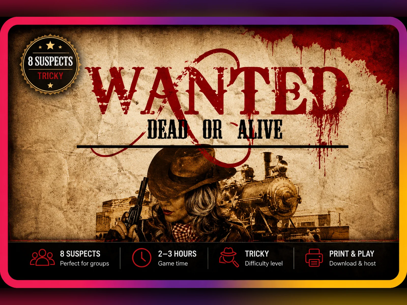 Wanted: Dead or Alive printable murder mystery game cover